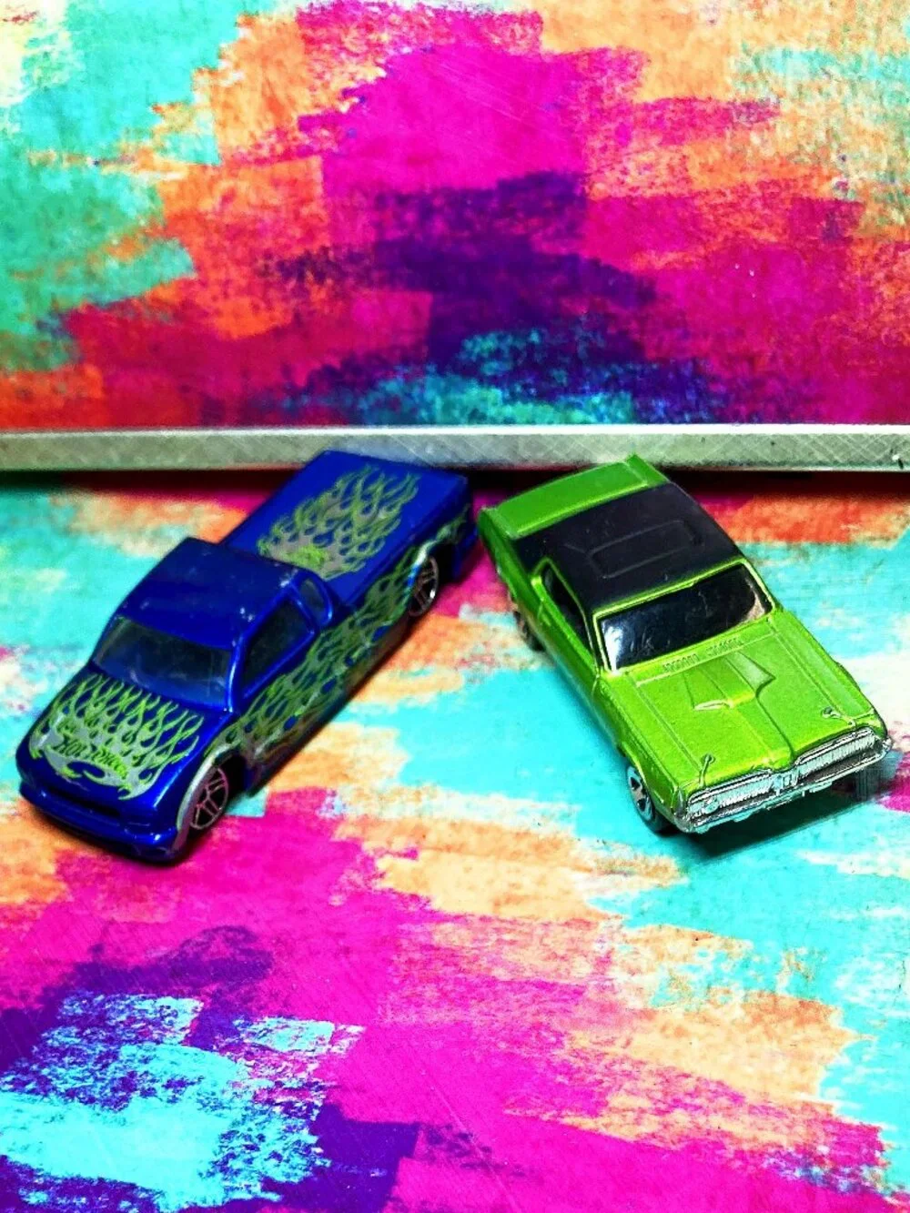 HOT WHEELS COLLECTIBLE TOYS- *2001* Green '68 Cougar & *2003* Blue Steel Flame